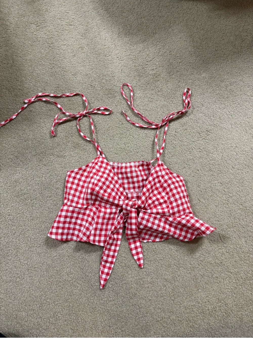 SHEIN Red Gingham Tie-Front Crop Top